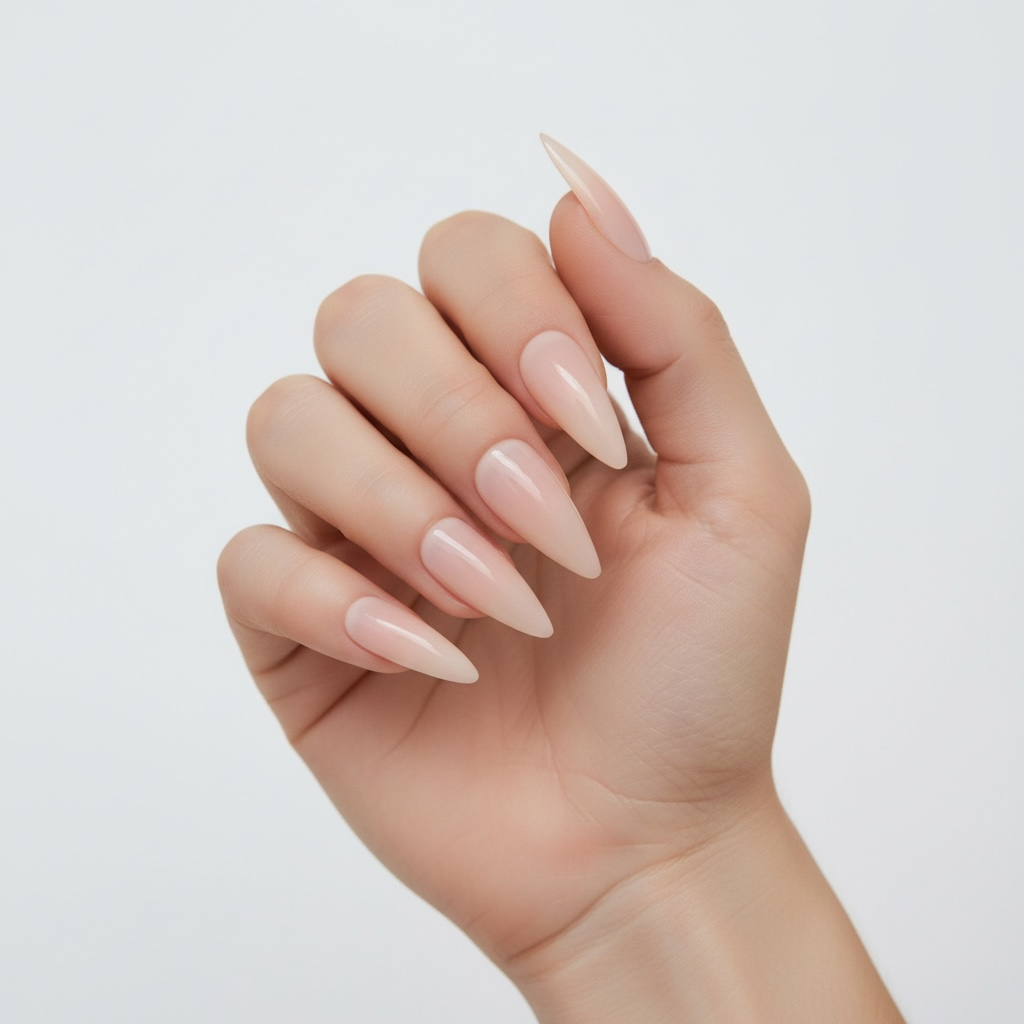 Cashmere Claws | Natural | Clear, Nude Pink | Glossy | Sharp, Stiletto | Extra Long | Reusable Press On Nails Set