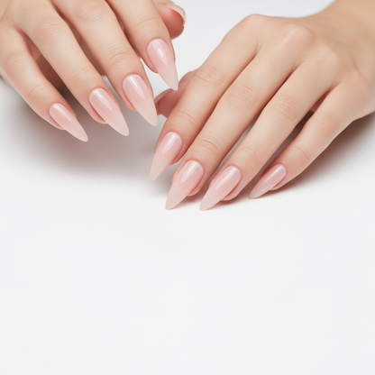 Cashmere Claws | Natural | Clear, Nude Pink | Glossy | Sharp, Stiletto | Extra Long | Reusable Press On Nails Set