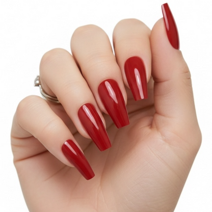 Rouge Radiance | Red | Glossy | Ballerina | Extra Long | Reusable Press On Nails Set