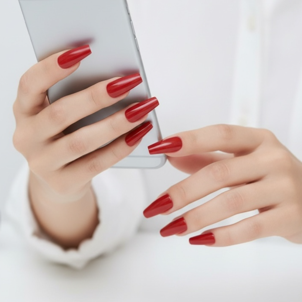 Rouge Radiance | Red | Glossy | Ballerina | Extra Long | Reusable Press On Nails Set