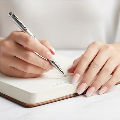 Soft Glow | Natural | Nude Pink, Ombre White French | Glossy | Coffin | Long | Reusable Press On Nails Set