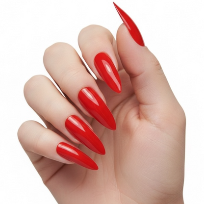 Hot Diva | Red | Glossy | Sharp, Stiletto | Extra Long | Reusable Press On Nails Set