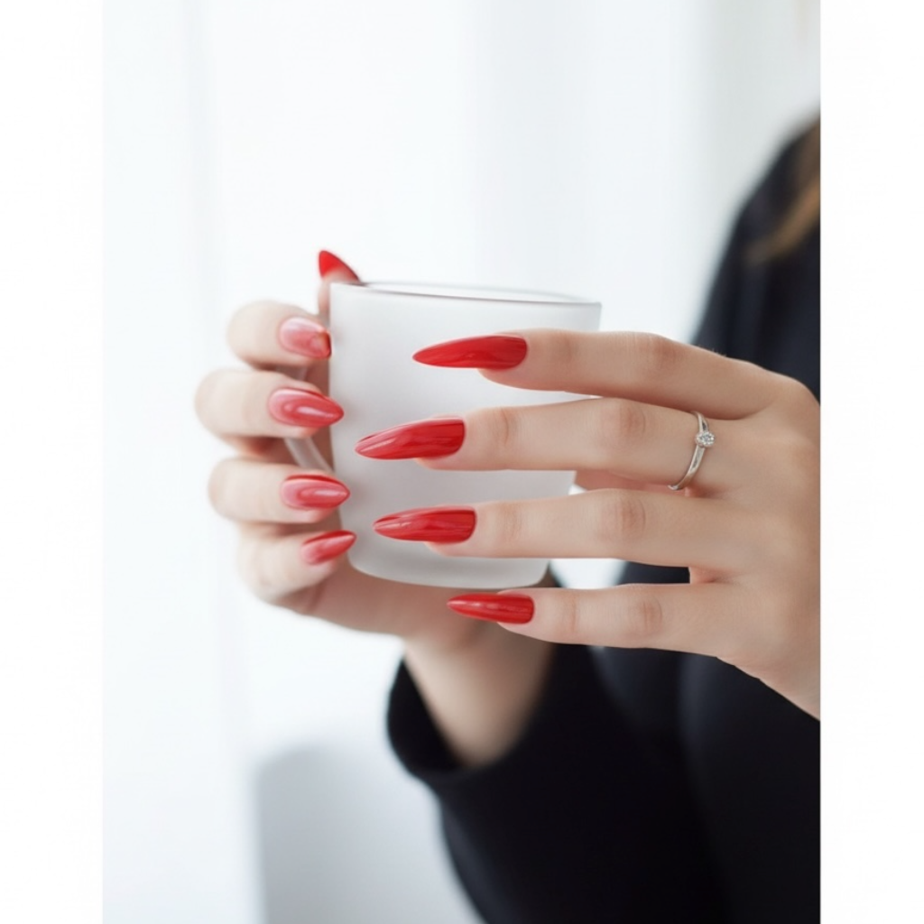 Hot Diva | Red | Glossy | Sharp, Stiletto | Extra Long | Reusable Press On Nails Set