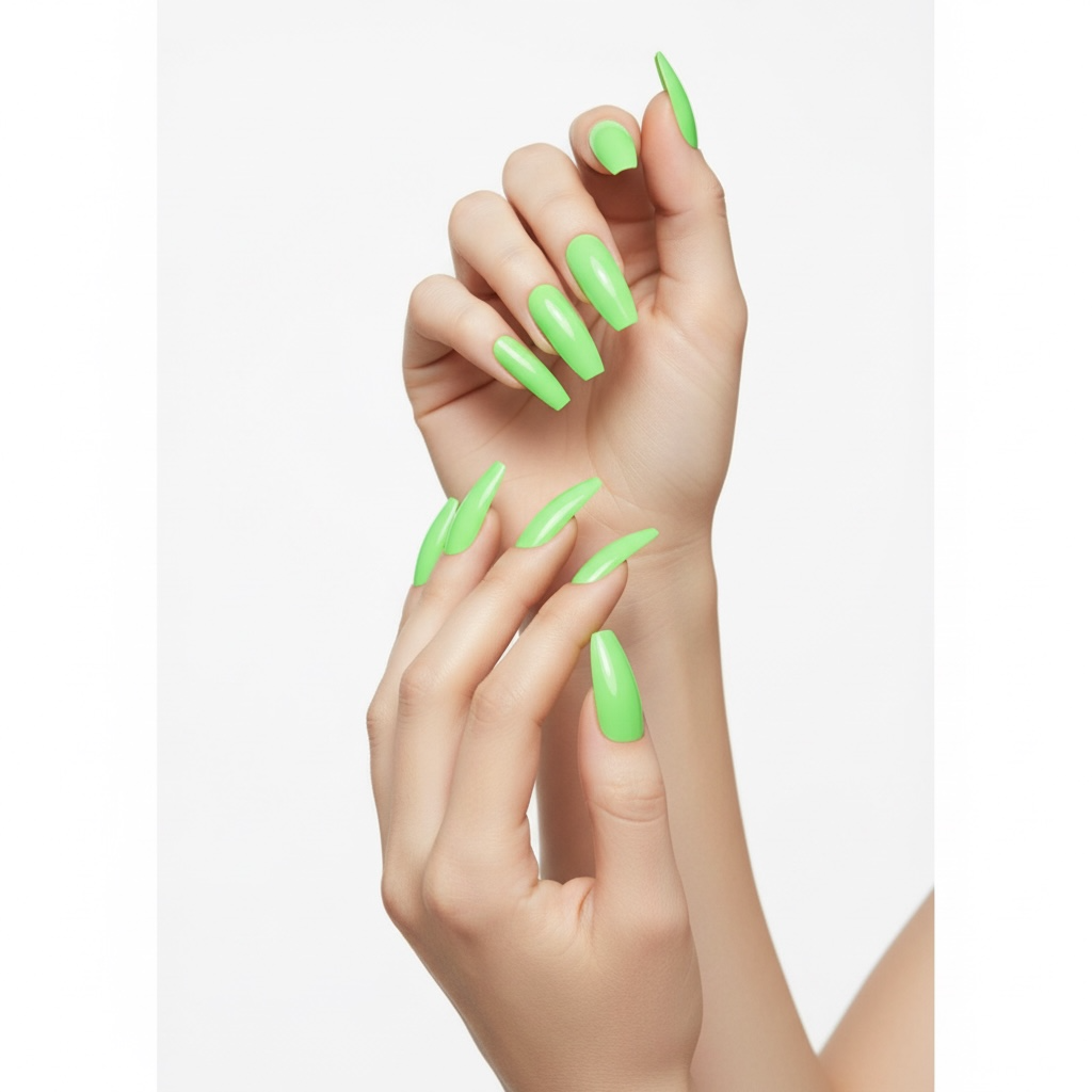 Minty Fierce | Green | Glossy | Ballerina | Extra Long | Reusable Press On Nails Set