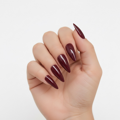 Maroon Magic | Red Burgundy | Glossy | Sharp, Stiletto | Extra Long | Reusable Press On Nails Set