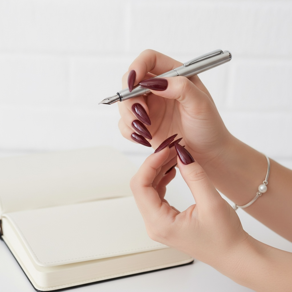 Maroon Magic | Red Burgundy | Glossy | Sharp, Stiletto | Extra Long | Reusable Press On Nails Set