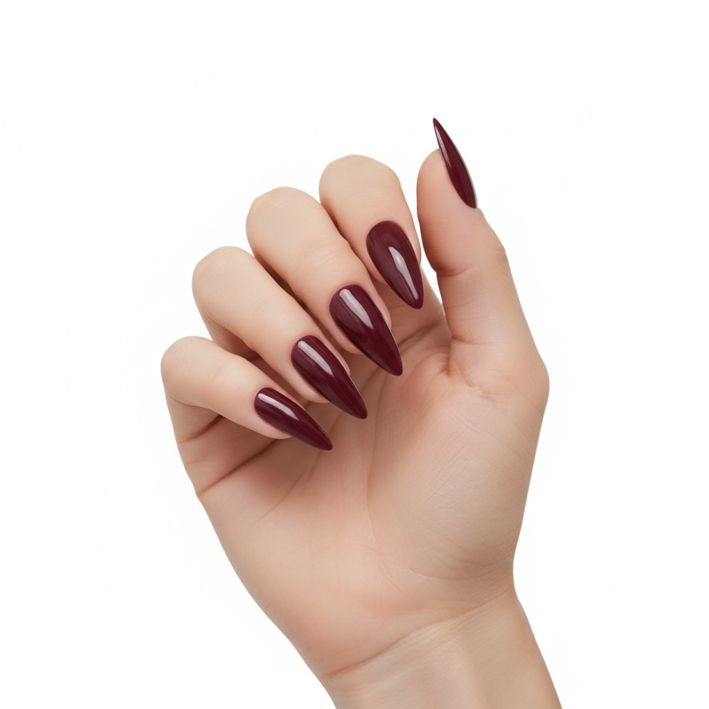 Maroon Magic | Red Burgundy | Glossy | Sharp, Stiletto | Extra Long | Reusable Press On Nails Set