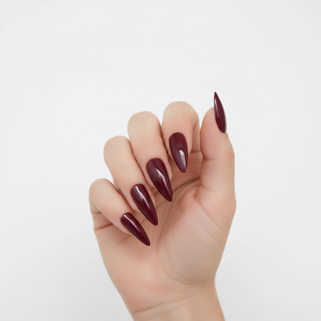 Maroon Magic | Red Burgundy | Glossy | Sharp, Stiletto | Extra Long | Reusable Press On Nails Set