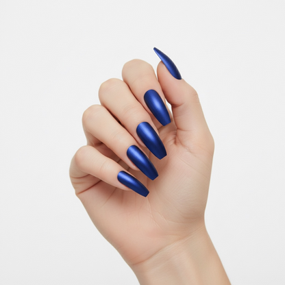 Midnight Sky | Navy Blue | Shimmery Matte | Ballerina | Extra Long | Reusable Press On Nails Set
