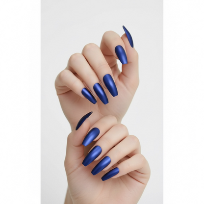Midnight Sky | Navy Blue | Shimmery Matte | Ballerina | Extra Long | Reusable Press On Nails Set