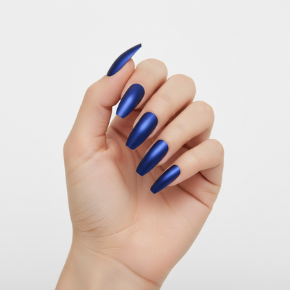 Midnight Sky | Navy Blue | Shimmery Matte | Ballerina | Extra Long | Reusable Press On Nails Set