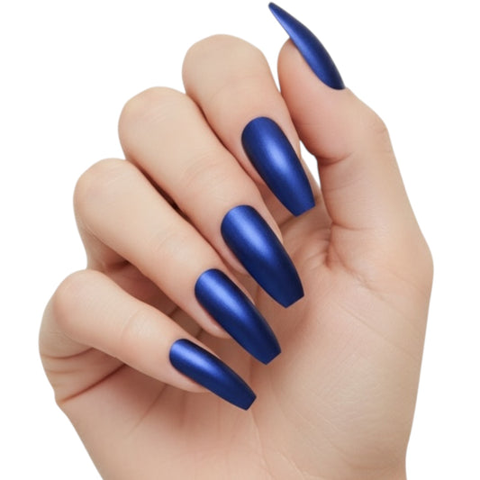 Midnight Sky | Navy Blue | Shimmery Matte | Ballerina | Extra Long | Reusable Press On Nails Set