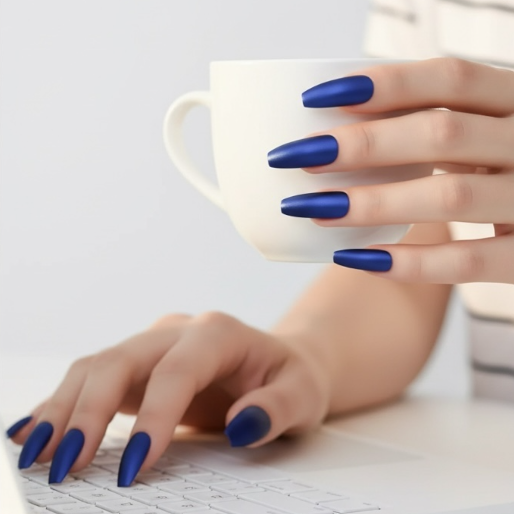 Midnight Sky | Navy Blue | Shimmery Matte | Ballerina | Extra Long | Reusable Press On Nails Set