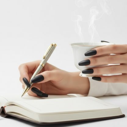 Drama Queen | Black | Matte | Gothic Design | Ballerina | Extra Long | Reusable Press On Nails Set