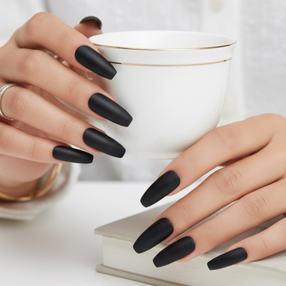 Drama Queen | Black | Matte | Gothic Design | Ballerina | Extra Long | Reusable Press On Nails Set