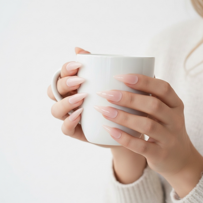 Cashmere Claws | Natural | Clear, Nude Pink | Glossy | Sharp, Stiletto | Extra Long | Reusable Press On Nails Set