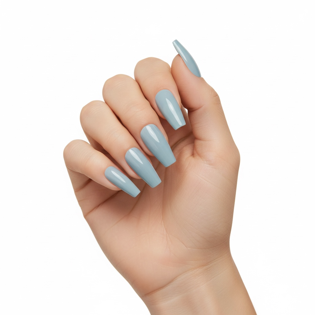 Aqua Shine | Pastel Baby Blue | Glossy | Ballerina | Extra Long | Reusable Press On Nails Set