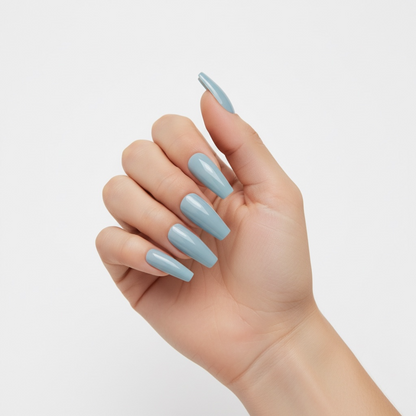 Aqua Shine | Pastel Baby Blue | Glossy | Ballerina | Extra Long | Reusable Press On Nails Set