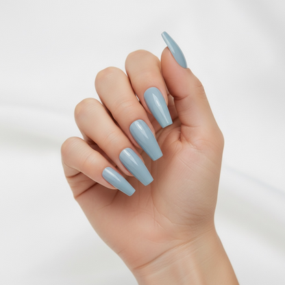 Aqua Shine | Pastel Baby Blue | Glossy | Ballerina | Extra Long | Reusable Press On Nails Set