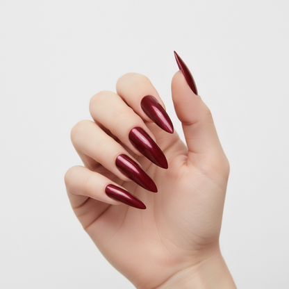 Passion Belle | Dark Red Burgundy | Glossy | Sharp, Stiletto | Extra Long | Reusable Press On Nails Set
