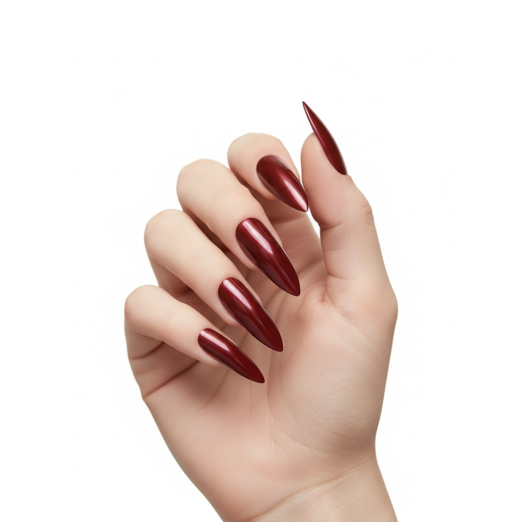 Passion Belle | Dark Red Burgundy | Glossy | Sharp, Stiletto | Extra Long | Reusable Press On Nails Set