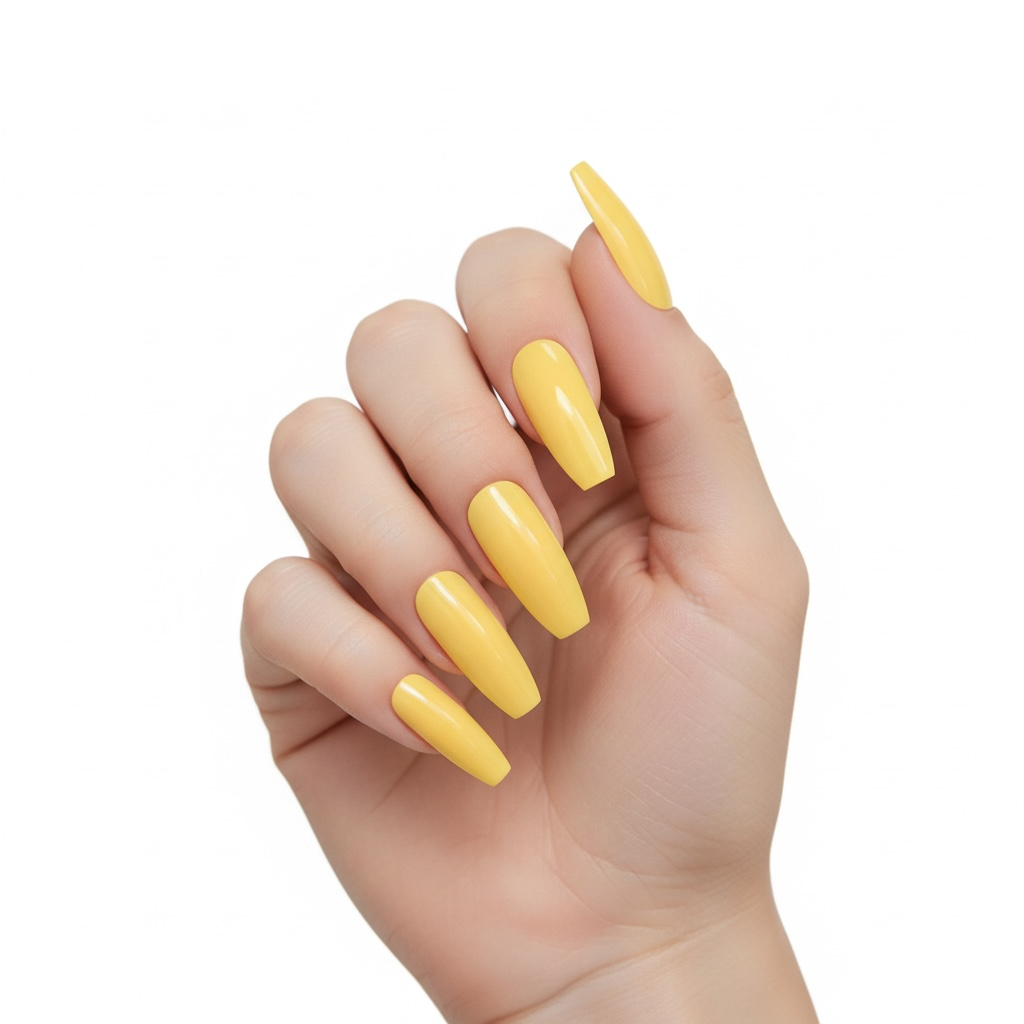 Sunshine Kiss | Yellow | Glossy | Ballerina | Extra Long | Reusable Press On Nails Set