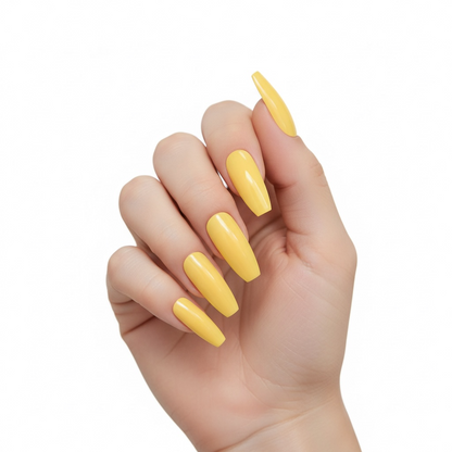 Sunshine Kiss | Yellow | Glossy | Ballerina | Extra Long | Reusable Press On Nails Set
