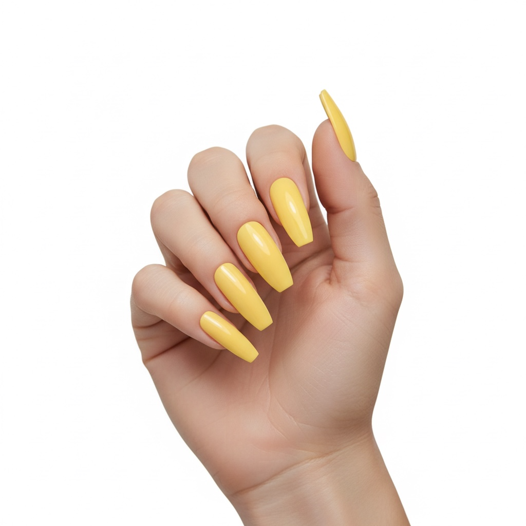 Sunshine Kiss | Yellow | Glossy | Ballerina | Extra Long | Reusable Press On Nails Set