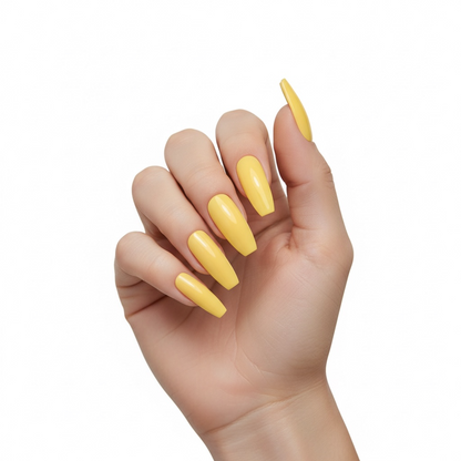 Sunshine Kiss | Yellow | Glossy | Ballerina | Extra Long | Reusable Press On Nails Set