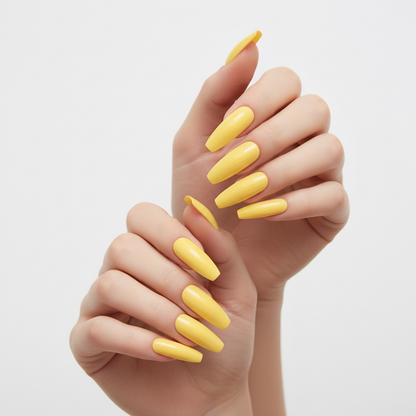 Sunshine Kiss | Yellow | Glossy | Ballerina | Extra Long | Reusable Press On Nails Set