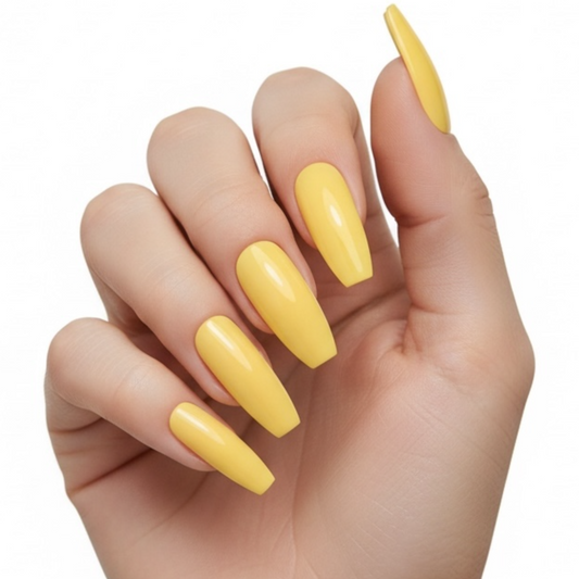 Sunshine Kiss | Yellow | Glossy | Ballerina | Extra Long | Reusable Press On Nails Set