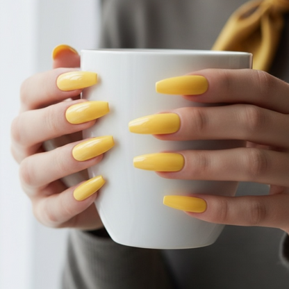 Sunshine Kiss | Yellow | Glossy | Ballerina | Extra Long | Reusable Press On Nails Set
