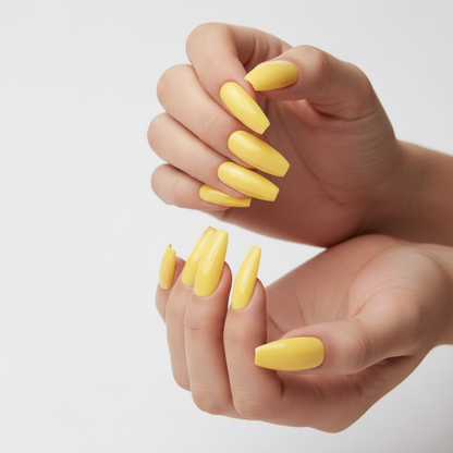 Sunshine Kiss | Yellow | Glossy | Ballerina | Extra Long | Reusable Press On Nails Set