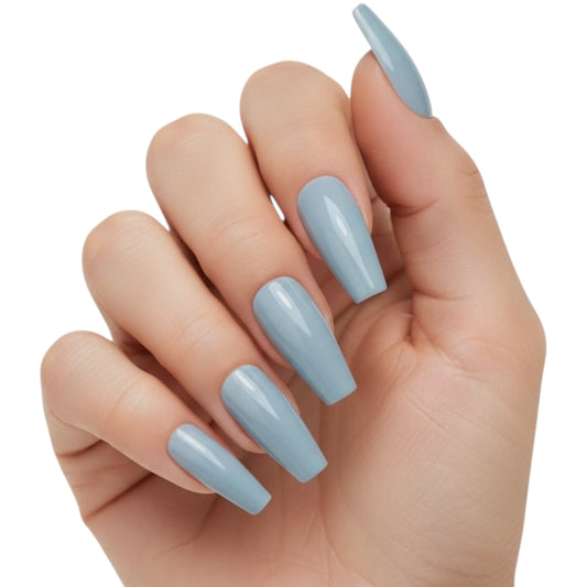 Aqua Shine | Pastel Baby Blue | Glossy | Ballerina | Extra Long | Reusable Press On Nails Set