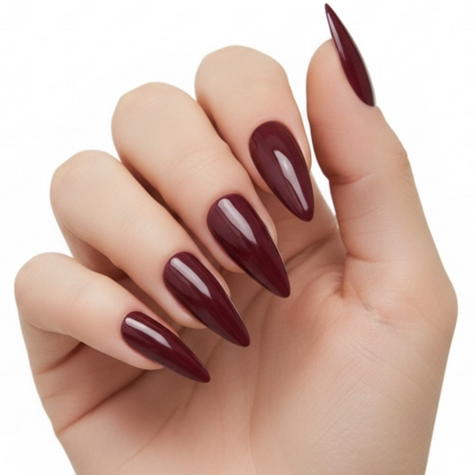 Maroon Magic | Red Burgundy | Glossy | Sharp, Stiletto | Extra Long | Reusable Press On Nails Set