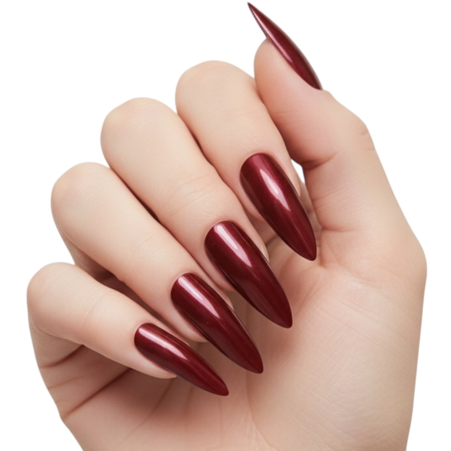 Passion Belle | Dark Red Burgundy | Glossy | Sharp, Stiletto | Extra Long | Reusable Press On Nails Set