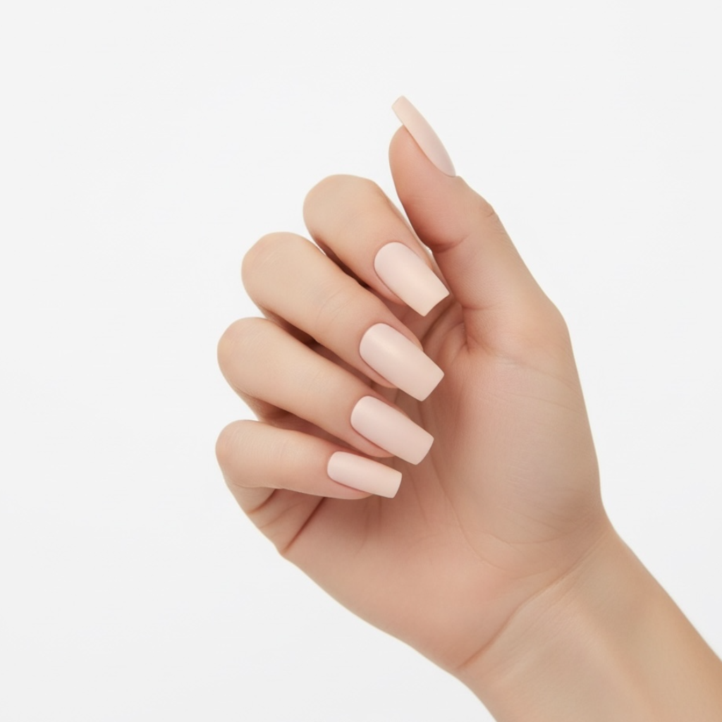 Soft Sand | Natural | Nude Beige | Shimmery Matte | Square | Long | Reusable Press On Nails Set