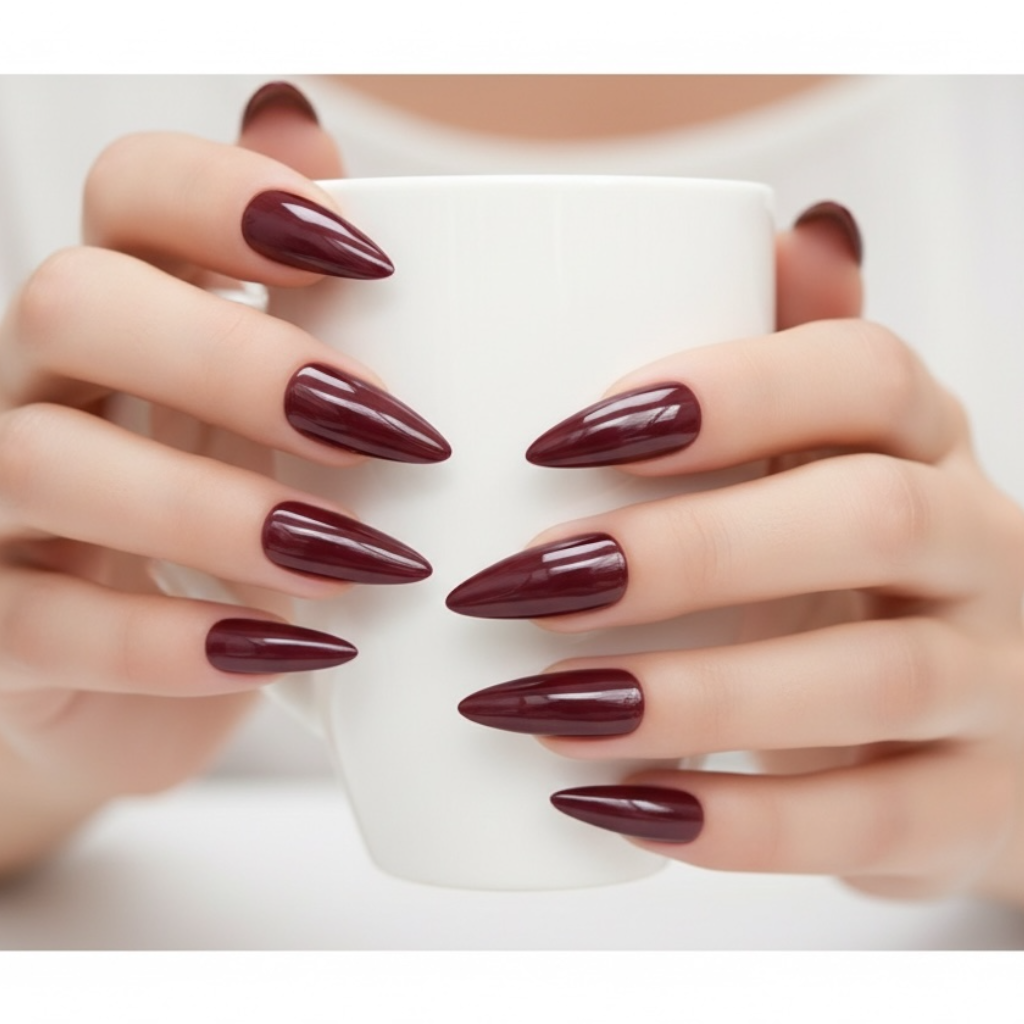 Maroon Magic | Red Burgundy | Glossy | Sharp, Stiletto | Extra Long | Reusable Press On Nails Set