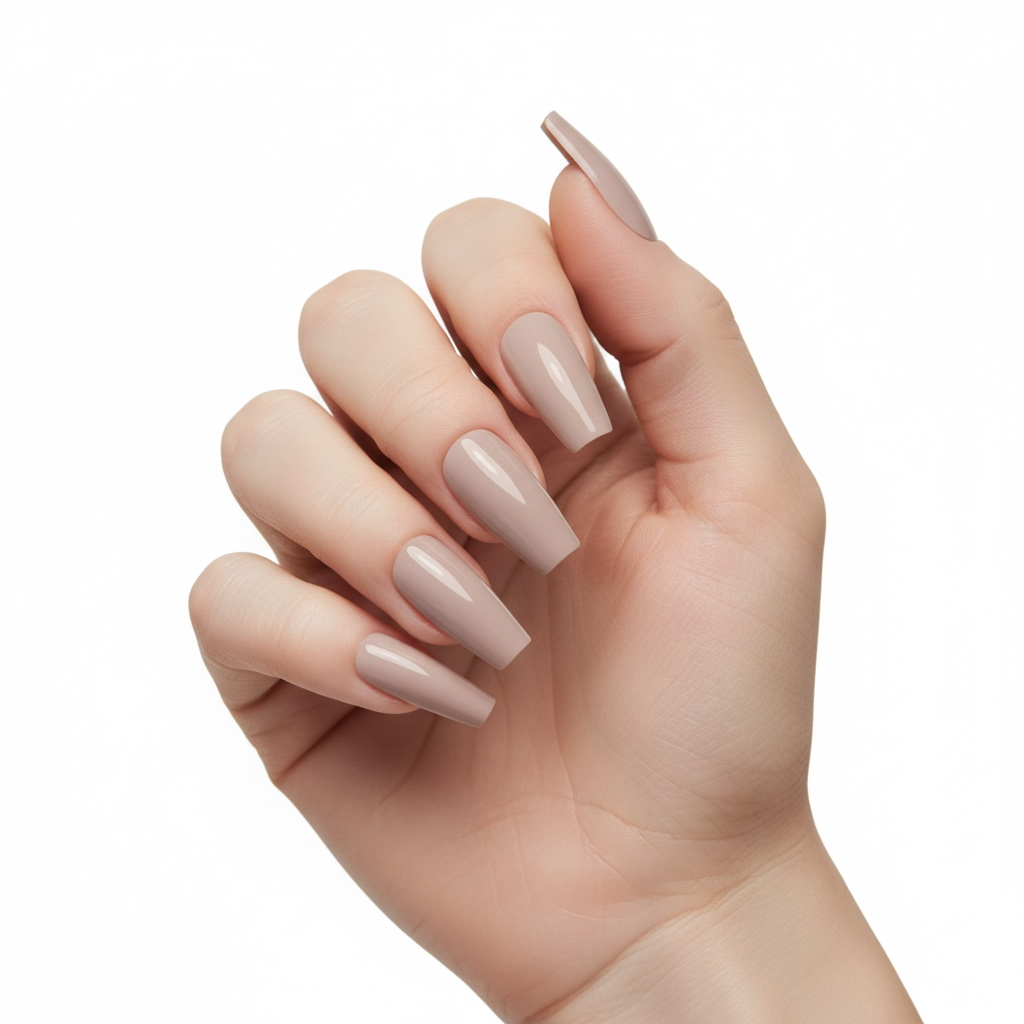 Neutral Chic | Natural | Nude Beige | Glossy | Ballerina | Extra Long | Reusable Press On Nails Set