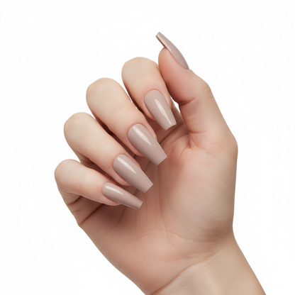 Neutral Chic | Natural | Nude Beige | Glossy | Ballerina | Extra Long | Reusable Press On Nails Set