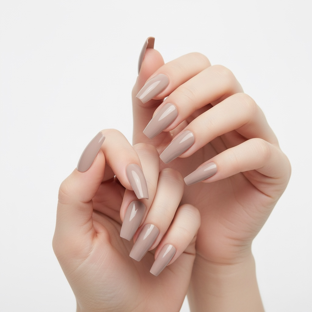 Neutral Chic | Natural | Nude Beige | Glossy | Ballerina | Extra Long | Reusable Press On Nails Set