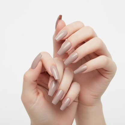 Neutral Chic | Natural | Nude Beige | Glossy | Ballerina | Extra Long | Reusable Press On Nails Set