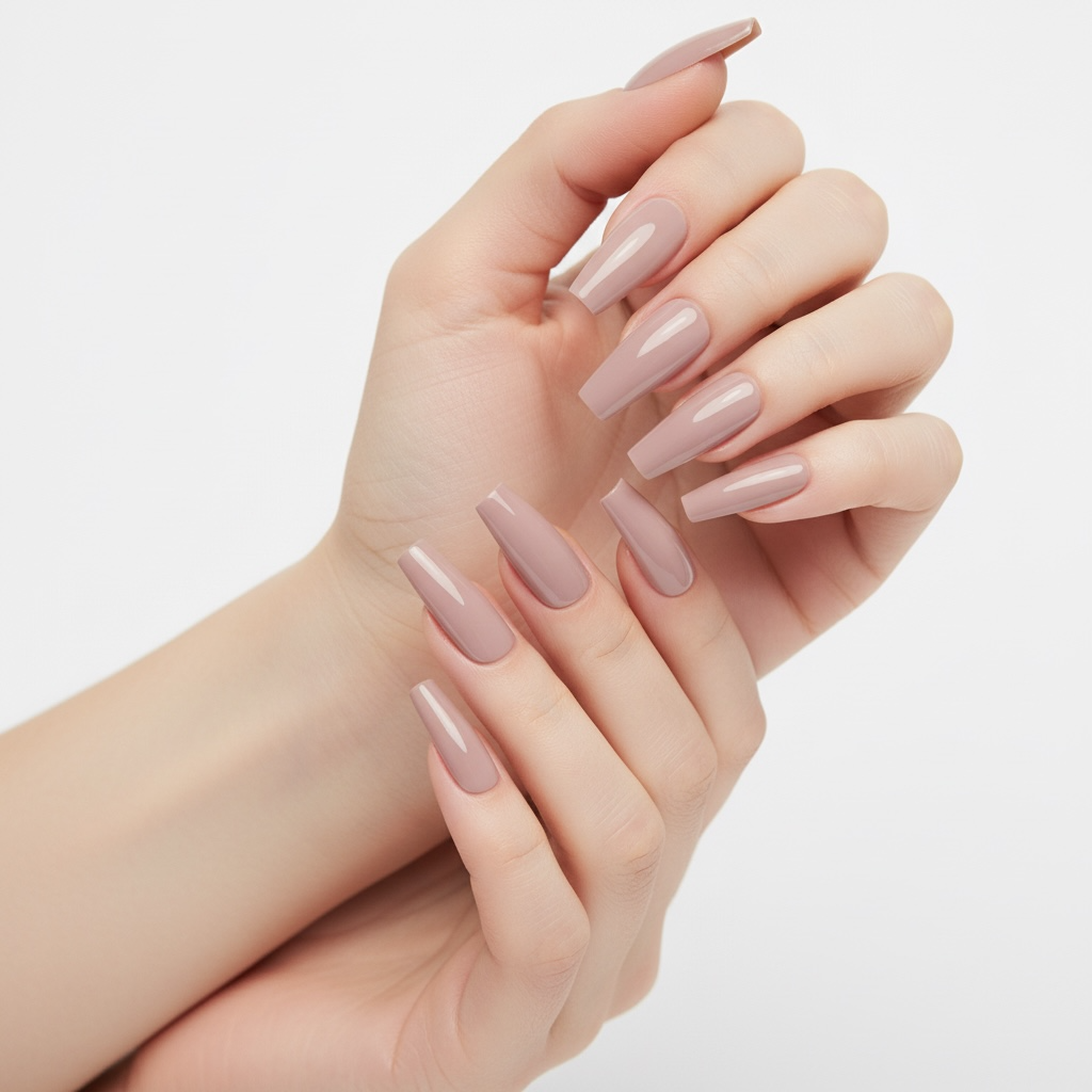 Neutral Chic | Natural | Nude Beige | Glossy | Ballerina | Extra Long | Reusable Press On Nails Set