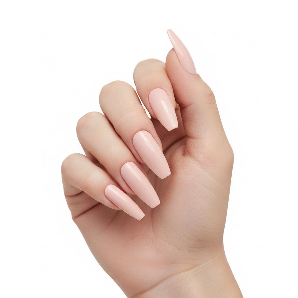 Bare Bombshell | Nude Pink | Glossy | Ballerina | Extra Long | Reusable Press On Nails Set