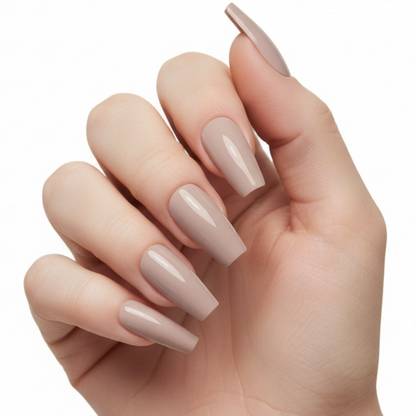 Neutral Chic | Natural | Nude Beige | Glossy | Ballerina | Extra Long | Reusable Press On Nails Set