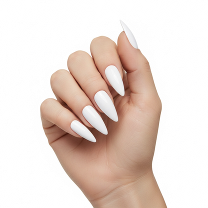 Blanc Strike | White | Glossy | Sharp, Stiletto | Extra Long | Reusable Press On Nails Set
