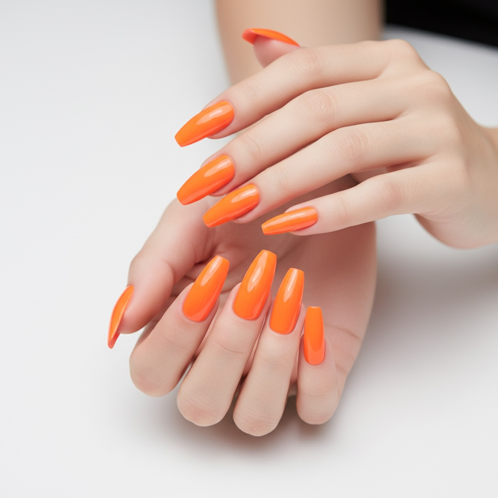 Pumpkin Spice | Orange | Glossy | Ballerina | Extra Long | Reusable Press On Nails Set