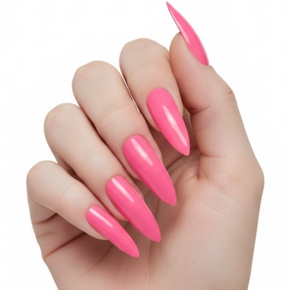 Hot Flamingo | Neon Pink | Glossy | Sharp, Stiletto | Extra Long | Reusable Press On Nails Set
