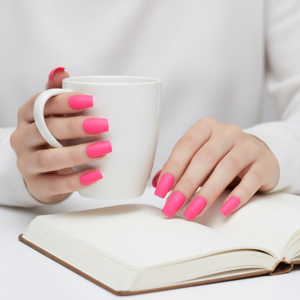 Candy Frost | Pink | Matte | Square | Long | Reusable Press On Nails Set