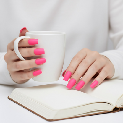 Candy Frost | Pink | Matte | Square | Long | Reusable Press On Nails Set